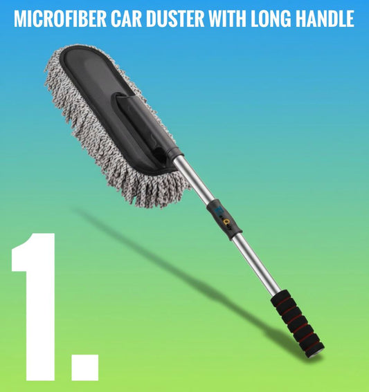 6-in-1 Car Cleaning Bundle – Long Handle Brush, Cleaning Brush mini, AC Vent Cleaner, Microfiber Duster Cloth, Glass Wash Tablets & Mini Dustbin Kit