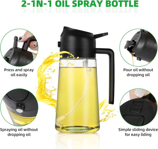 2-in-1 Oil Sprayer & Dispenser Bottle – Premium Nozzle | Multi-Purpose Kitchen Oil Bottle for Frying, Air Fryer, Salad, Baking