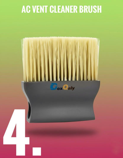 6-in-1 Car Cleaning Bundle – Long Handle Brush, Cleaning Brush mini, AC Vent Cleaner, Microfiber Duster Cloth, Glass Wash Tablets & Mini Dustbin Kit