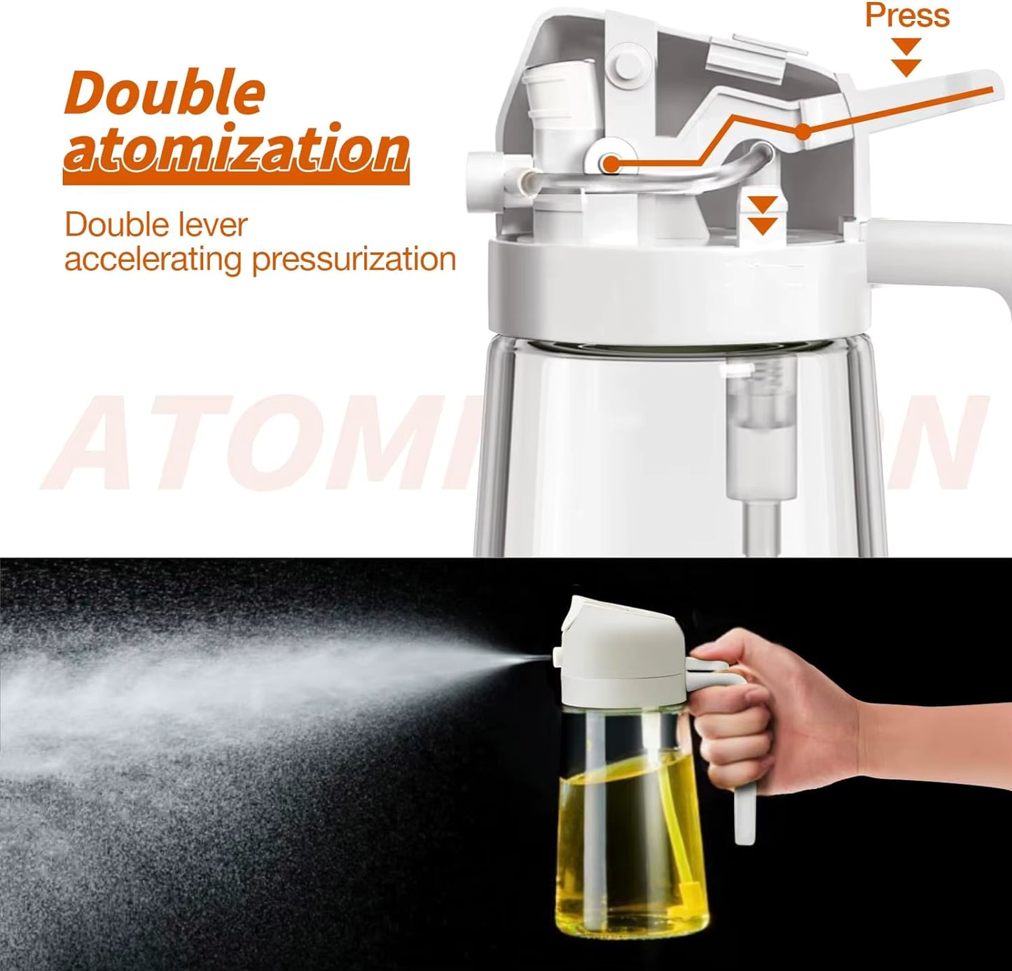 2-in-1 Oil Sprayer & Dispenser Bottle – Premium Nozzle | Multi-Purpose Kitchen Oil Bottle for Frying, Air Fryer, Salad, Baking