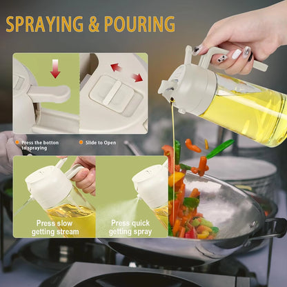 2-in-1 Oil Sprayer & Dispenser Bottle – Premium Nozzle | Multi-Purpose Kitchen Oil Bottle for Frying, Air Fryer, Salad, Baking