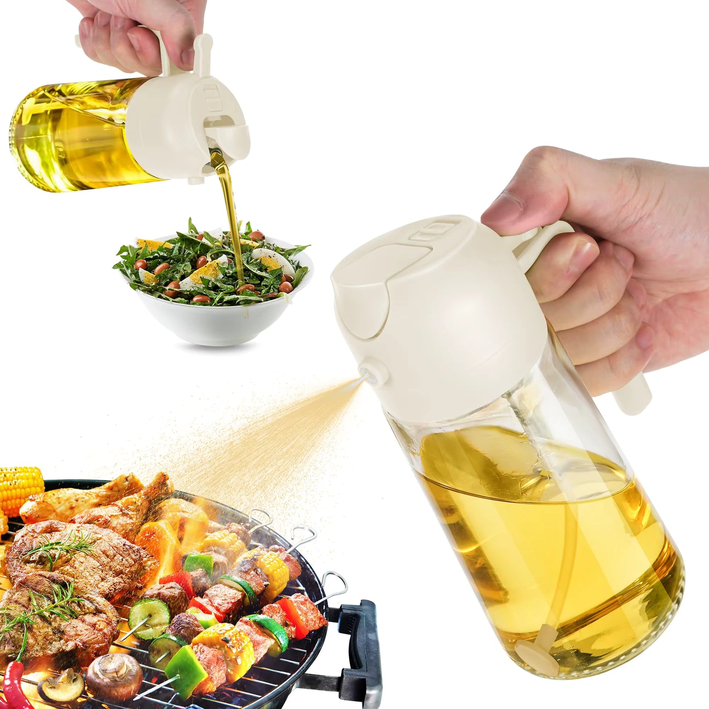 2-in-1 Oil Sprayer & Dispenser Bottle – Premium Nozzle | Multi-Purpose Kitchen Oil Bottle for Frying, Air Fryer, Salad, Baking