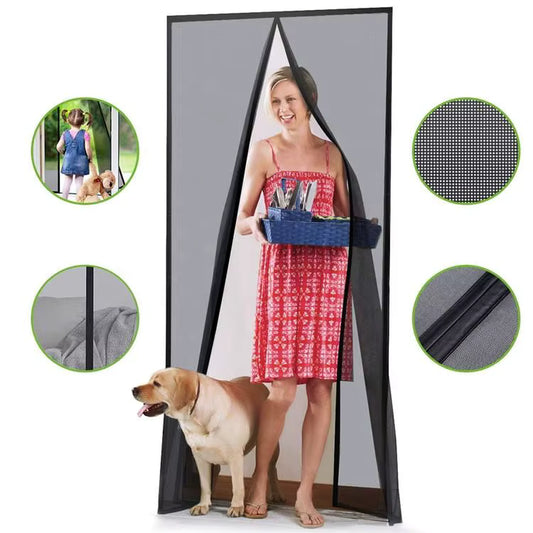 Magnetic Mosquito Net for Door (210x110 cm, Black) | Auto-Closing Polyester Mesh Curtain for All Door Types | Keeps Insects & Mosquitoes Out